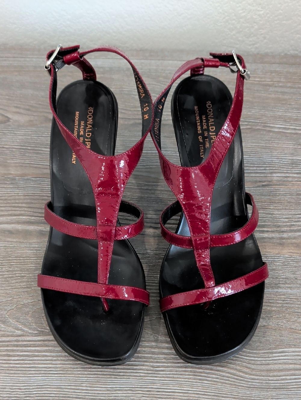 Like New Donald J. Pliner TEMIRA Oxblood Red Patent Leather Heeled Sandals 10 - Picture 2 of 14